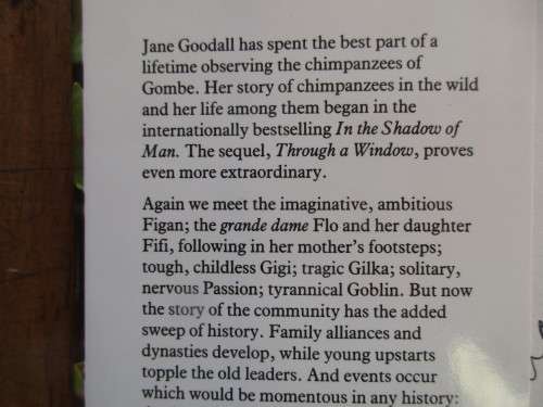 THROUGH A WINDOW JANE GOODALL FIRST EDITION 1990