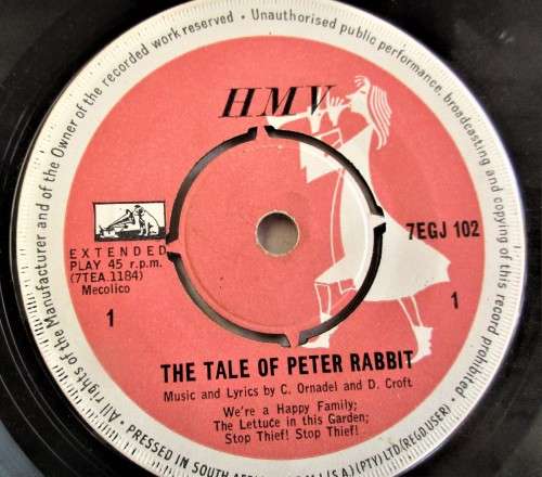 BEATRIX POTTER THE TALE OF PETER RABBIT  VOICE OF  VIVIEN LEIGH HIS MASTERS VOICE 7EGJ 102