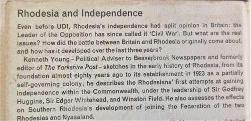 RHODESIA  AND INDEPENDENCE KENNETH YOUNG 1967 FIRST EDITION
