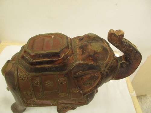 BEAUTIFUL TWO WOOD CARVED AND COPPER INDIAN ELEPHANTS