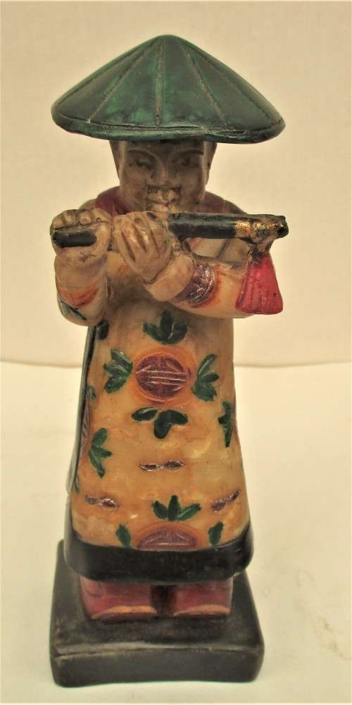 4 CHINESE  HANDPAINTED RESIN MUSICIANS PLAYING FLUTES, GUITARS