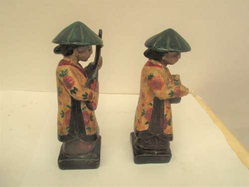 4 CHINESE  HANDPAINTED RESIN MUSICIANS PLAYING FLUTES, GUITARS