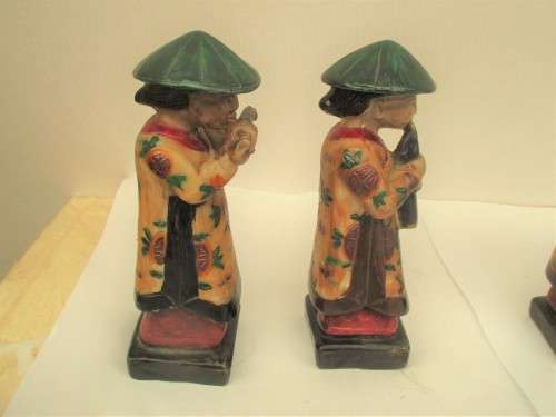 4 CHINESE  HANDPAINTED RESIN MUSICIANS PLAYING FLUTES, GUITARS