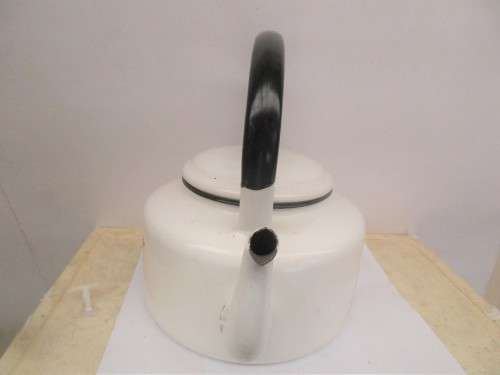 LOVELY OLD ENAMEL WHITE PAINTED KETTLE