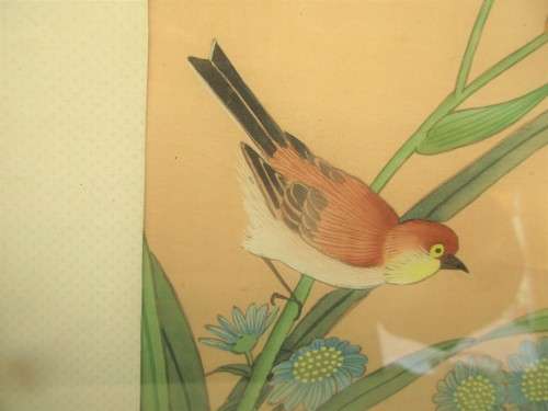ALMOST A PAIR JAPANESE PRINTS  BIRDS AMONGST FLOWERS BOTH  HAVE A SEAL MARK