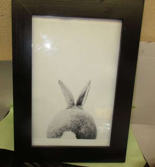 BEAUTIFUL BLACK WOOD FRAMED   RABBIT PICTURE FOR DESK  MOUNT