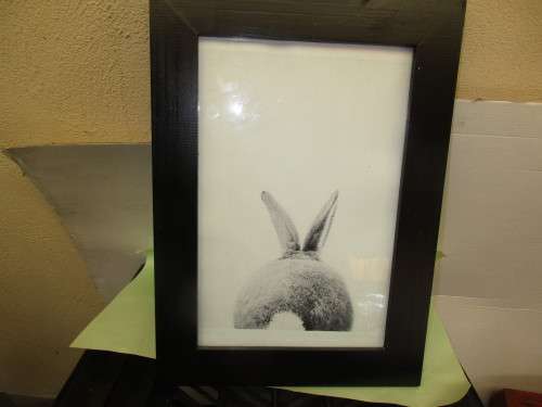 BEAUTIFUL BLACK WOOD FRAMED   RABBIT PICTURE FOR DESK  MOUNT
