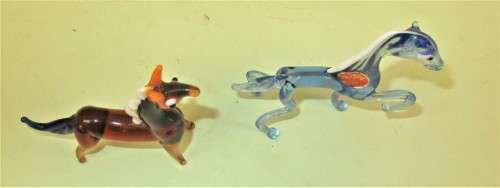 TWO BEAUTIFUL MURANO HORSES ONE B,UE ND THE OTHER BROWN BOTH WITH WHITE MANES