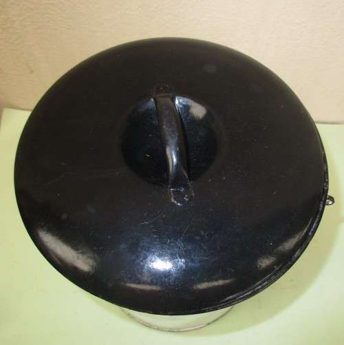 WHITE AND BLACK ENAMEL  BUCKET WITH LID