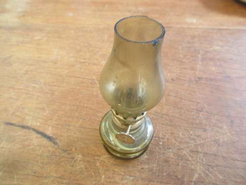 SET OF THREE OIL LAMPS , GREEN, BLUE AND  AMBER COLOUR.