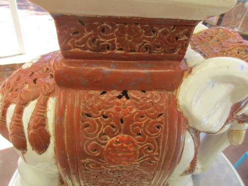 LOVELY ! BIG CERAMIC WHITE AND BROWN  ELEPHANT IT HAS AN INTERIOR LIGHT