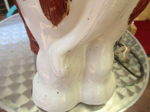 LOVELY ! BIG CERAMIC WHITE AND BROWN  ELEPHANT IT HAS AN INTERIOR LIGHT