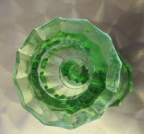 GREEN VASELINE ART DECO GLASS CANDLEHOLDER c 1930