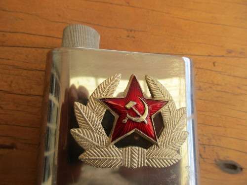 STAINLESS STEEL HIP FLASK WITH SOVIET UNION LOGOS