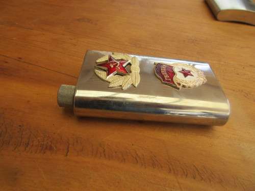 STAINLESS STEEL HIP FLASK WITH SOVIET UNION LOGOS
