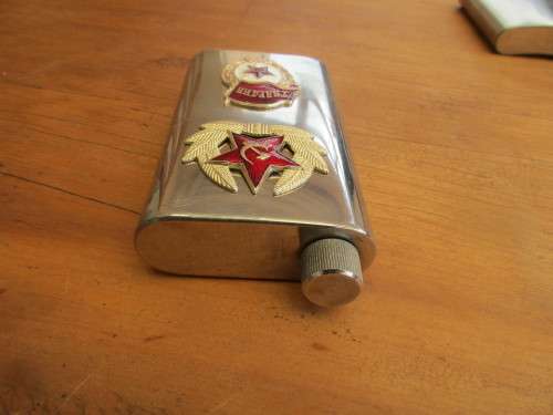 STAINLESS STEEL HIP FLASK WITH SOVIET UNION LOGOS