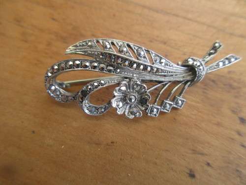 1960`S Marcasite style flower and leaf brooch