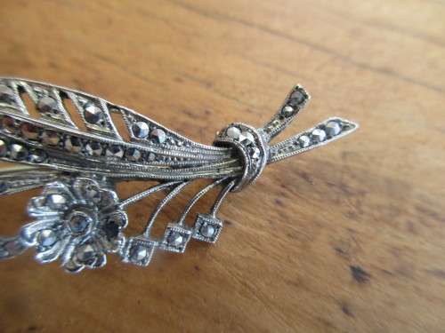 1960`S Marcasite style flower and leaf brooch