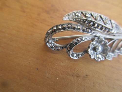 1960`S Marcasite style flower and leaf brooch