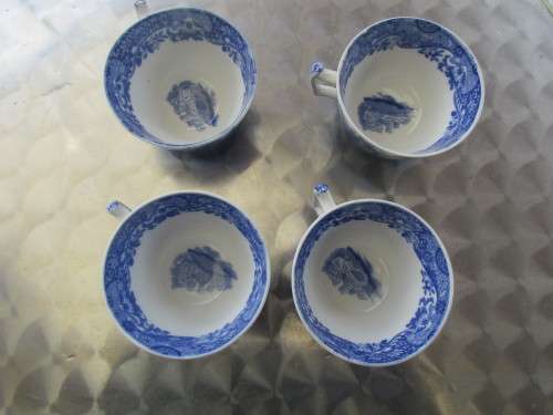 SET OF  FOUR COPELAND SPODE ITALIAN BLUE AMD WHITE CUPS