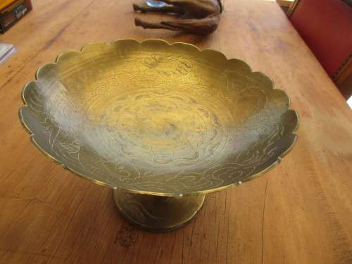 BEAUTIFUL CHINESE BRASS PEDESTAL COMPOTE c 1930`s