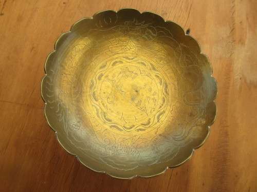 BEAUTIFUL CHINESE BRASS PEDESTAL COMPOTE c 1930`s