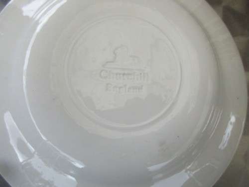 TWO CHURCHILL AND JOHNSON BROS BLUE AND WHITE WILLOW PATTERN SIDE PLATES