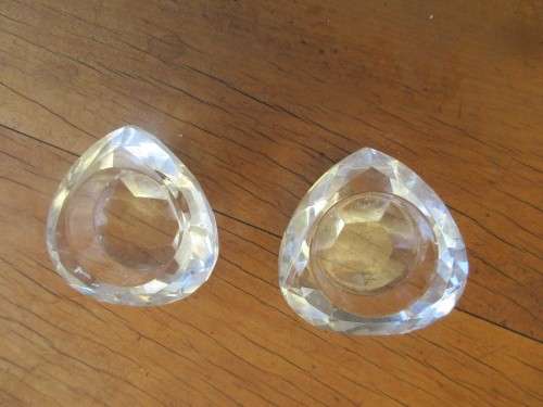A PAIR CRYSTAL SALTS ALSO MAY BE USED AS CANDLEHOLDERS