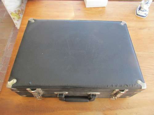 BLACK LEATHERETTE CUTLERY BOX SUITCASE STYLE