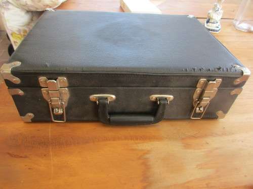 BLACK LEATHERETTE CUTLERY BOX SUITCASE STYLE