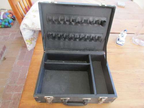 BLACK LEATHERETTE CUTLERY BOX SUITCASE STYLE