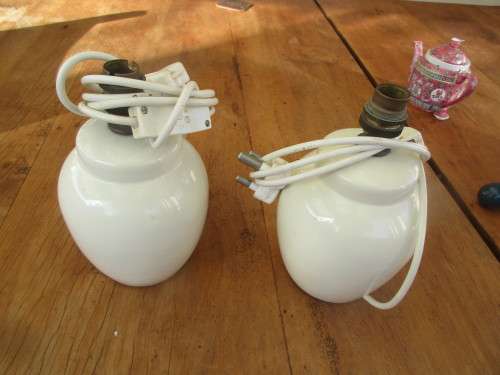 PAIR OF CREAM POTTERY LAMPS
