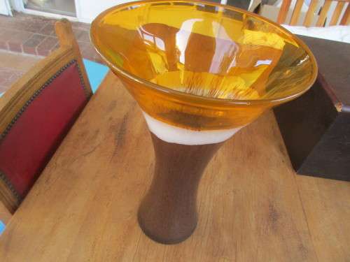 LARGE MULTI COLOURED GLASS VASE c 1970