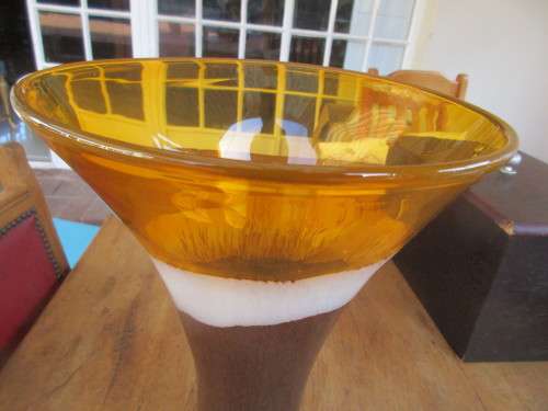 LARGE MULTI COLOURED GLASS VASE c 1970