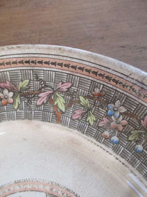 OLD C1920`S OVAL PLATTER TRANSFER PRINT OF BUTTERFLIES AND FOLIAGE.