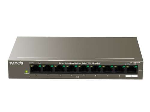 Tenda 9 Port Fast Ethernet Switch with 8 Port PoE  TEF1109P-8-63W