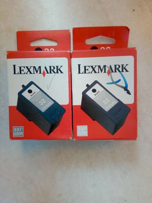 2 x Lexmark 32 Black Ink Cartridge - OEM (OLD CARTRIDGES NEVER USED, ALL SEALED)