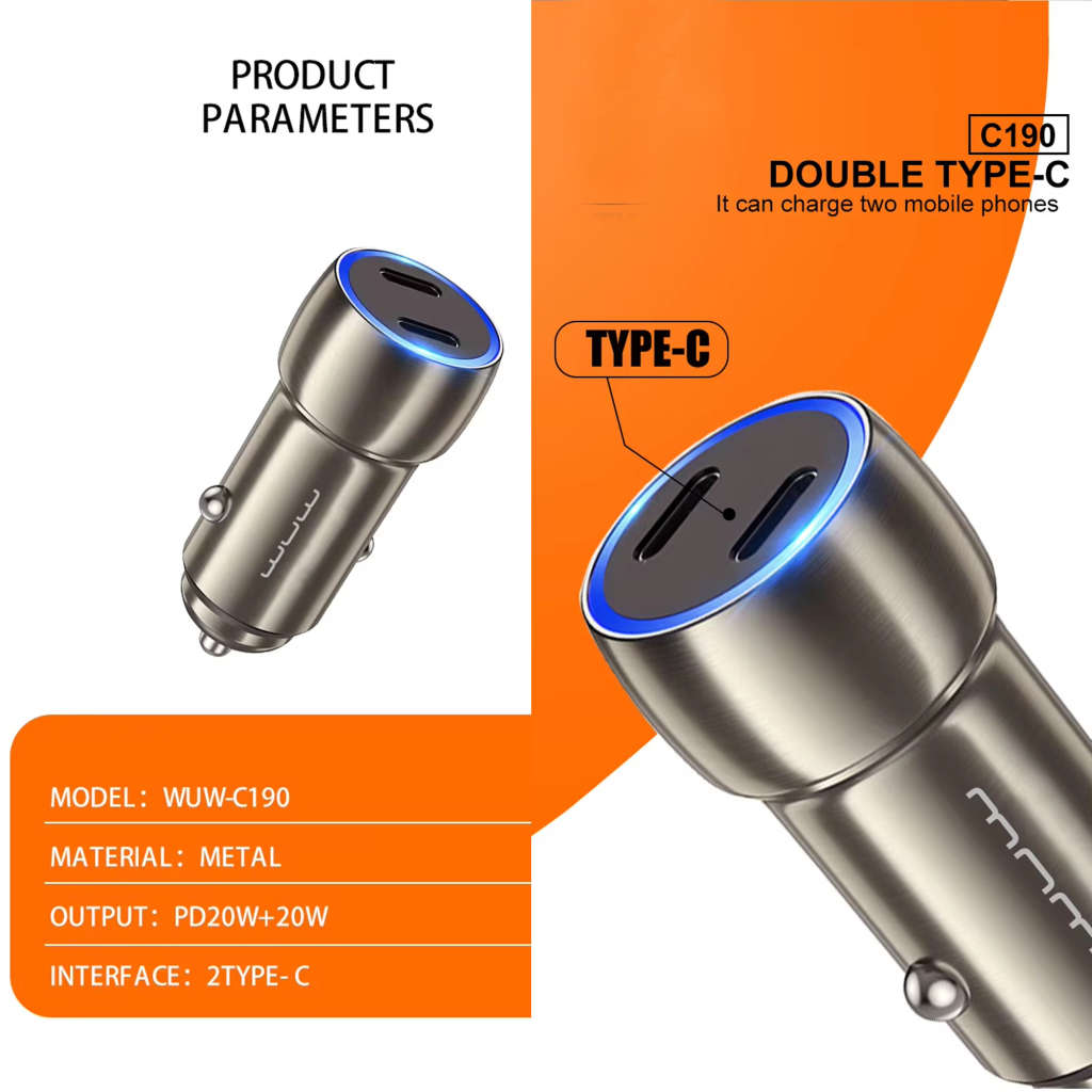 SWEG Gadgets Fast Charging 40W Car Charger C190 Dual Type-C Ports METAL