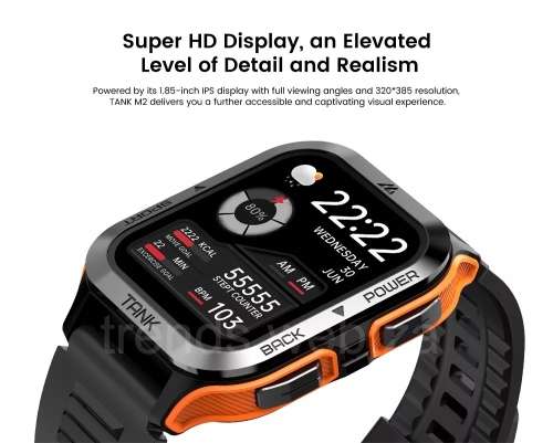 KOSPET TANK M2 Tough Rugged Smartwatch - Activity, Heart & Sleep Tracker - BLACK