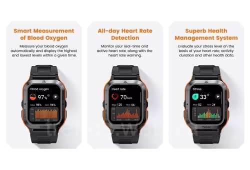 KOSPET TANK M2 Tough Rugged Smartwatch - Activity, Heart & Sleep Tracker - BLACK