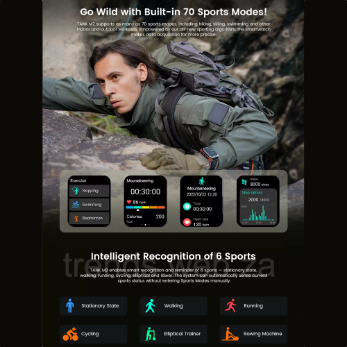 KOSPET TANK M2 Tough Rugged Smartwatch - Activity, Heart & Sleep Tracker - BLACK