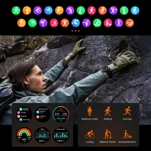 KOSPET TANK T2 Tough Rugged Smartwatch Activity Tracker with AMOLED Screen - Black