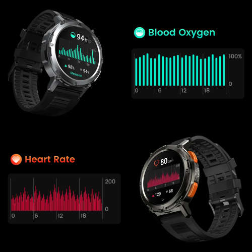 KOSPET TANK T2 Tough Rugged Smartwatch Activity Tracker with AMOLED Screen - Black