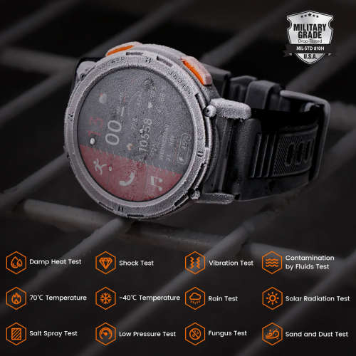 KOSPET TANK T2 Tough Rugged Smartwatch Activity Tracker with AMOLED Screen - Black