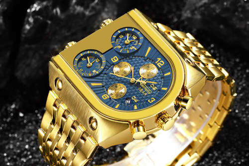 Relogio Top Brand TEMEITE Big Quartz Watches Men Military Waterproof Business Wristwatch Luxury Gold