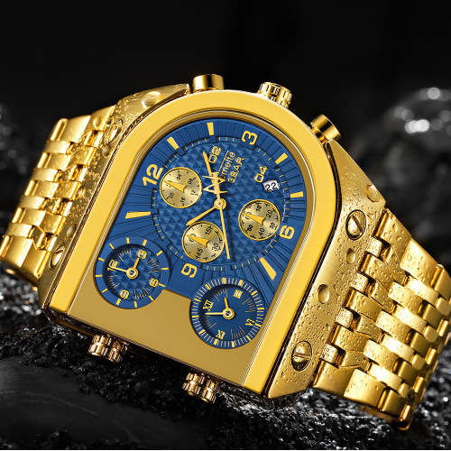 Relogio Top Brand TEMEITE Big Quartz Watches Men Military Waterproof Business Wristwatch Luxury Gold
