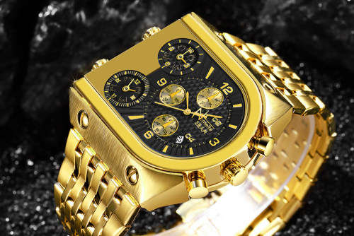 Relogio Top Brand TEMEITE Big Quartz Watches Men Military Waterproof Business Wristwatch Luxury Gold