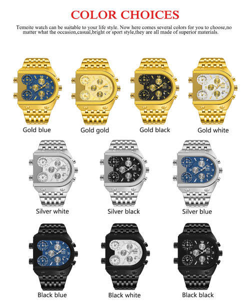 Relogio Top Brand TEMEITE Big Quartz Watches Men Military Waterproof Business Wristwatch Luxury Gold