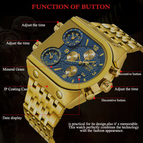 Relogio Top Brand TEMEITE Big Quartz Watches Men Military Waterproof Business Wristwatch Luxury Gold