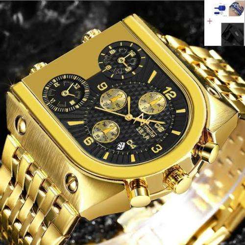 Relogio Top Brand TEMEITE Big Quartz Watches Men Military Waterproof Business Wristwatch Luxury Gold